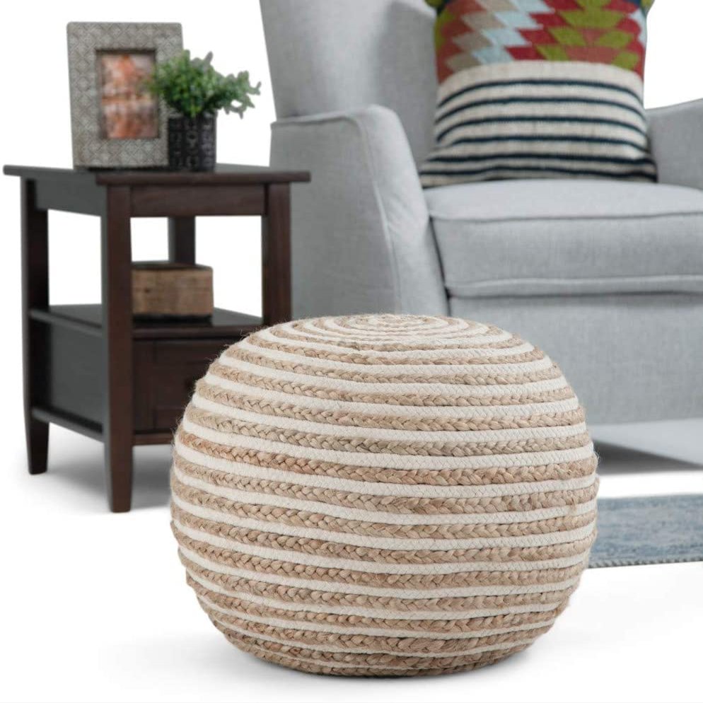 Agro Richer Round Jute Cotton Pouf Ottoman Home Dcor Footrest Bean Bag, Floor Chair Great for The Living Room, Bedroom and Kids Room Rustic Farmhouse Decor (Cover Only) 20x20x14