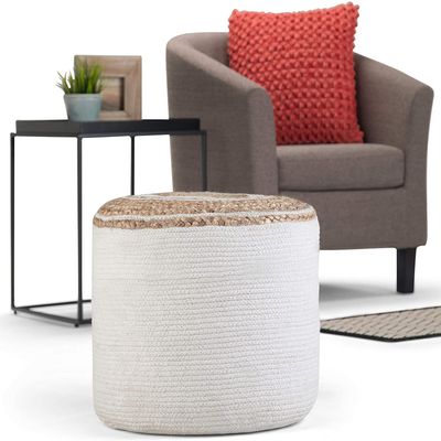 Agro Richer Round White Cotton Jute Pouf Bean Bag, Floor Chair for The Living Room, Bedroom and Kids Room Rustic Farmhouse Decor Ottoman Footrest(Cover Only) 18x18x14 (18x18x14, Whitecotton+Jute)