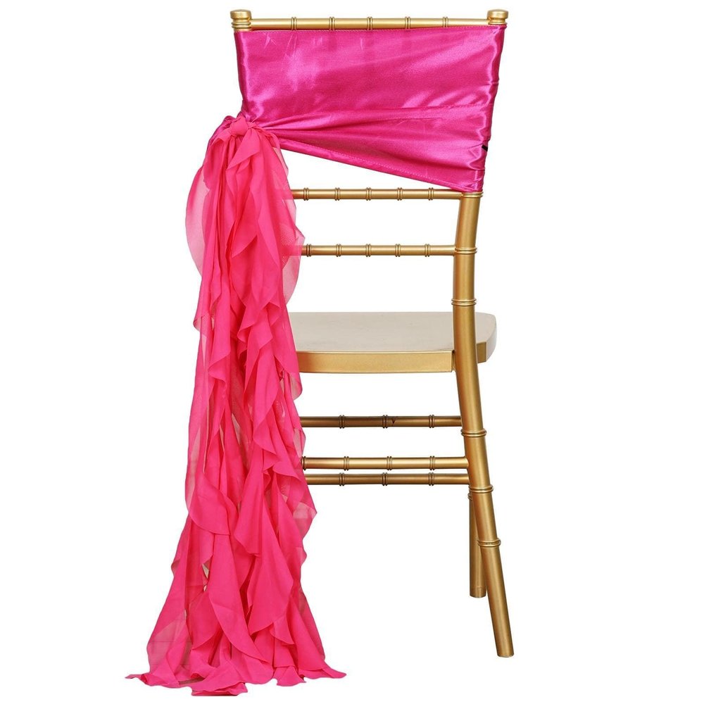 10 Fuchsia Curly Chiffon Chair Sashes Bows Ties - Wedding Party Ceremony Reception Decorations Cheap Supplies Wholesale