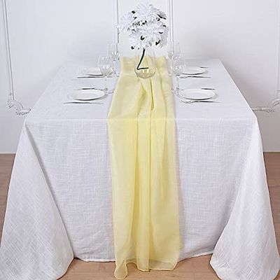 12 pcs 72-Inch Yellow Extra Long Premium Chiffon Table Top Runners - Wedding Party Linens Dinner Reception Decorations