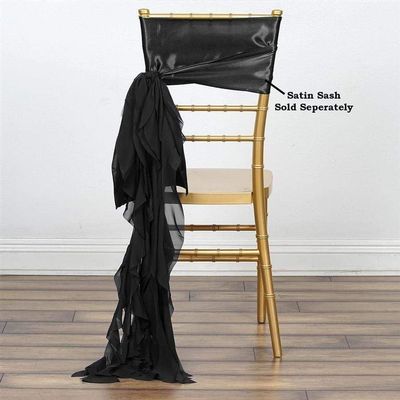 10 Black Curly Chiffon Chair Sashes Bows Ties - Wedding Party Ceremony Reception Decorations Cheap Supplies Wholesale