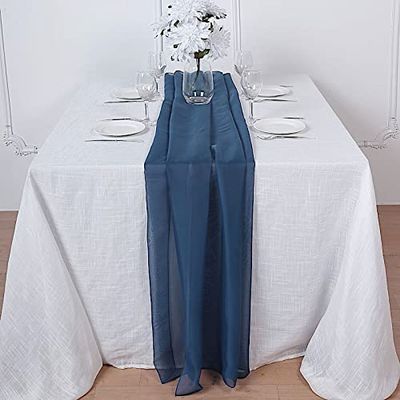 12 pcs 72-Inch Navy Blue Extra Long Premium Chiffon Table Top Runners - Wedding Party Linens Dinner Reception Decorations