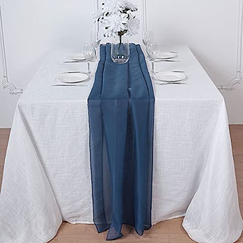 12 pcs 72-Inch Navy Blue Extra Long Premium Chiffon Table Top Runners - Wedding Party Linens Dinner Reception Decorations