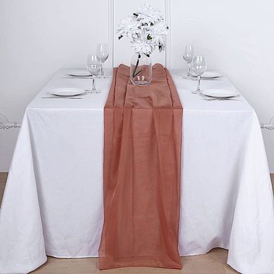 12 pcs 72-Inch Extra Terracotta Long Premium Chiffon Table Top Runners - Wedding Linens Dinner Reception Decorations