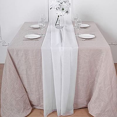 12 pcs 72-Inch White Extra Long Premium Chiffon Table Top Runners - Wedding Party Linens Dinner Reception Decorations