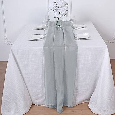 12 pcs 72-Inch Silver Extra Long Premium Chiffon Table Top Runners - Wedding Party Linens Dinner Reception Decorations