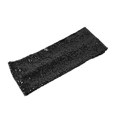 10 Black Spandex Sequined Chair Sashes Bows Ties - Wedding Party Ceremony Reception Decorations Supplies Wholesale