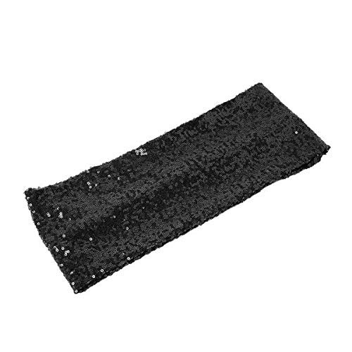 10 Black Spandex Sequined Chair Sashes Bows Ties - Wedding Party Ceremony Reception Decorations Supplies Wholesale