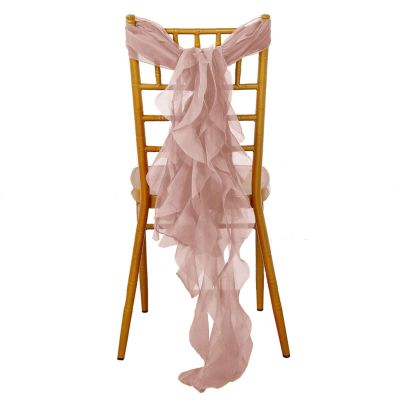 10 Dusty Rose Curly Chiffon Chair Sashes Bows Ties - Wedding Party Ceremony Reception Decorations Cheap Supplies
