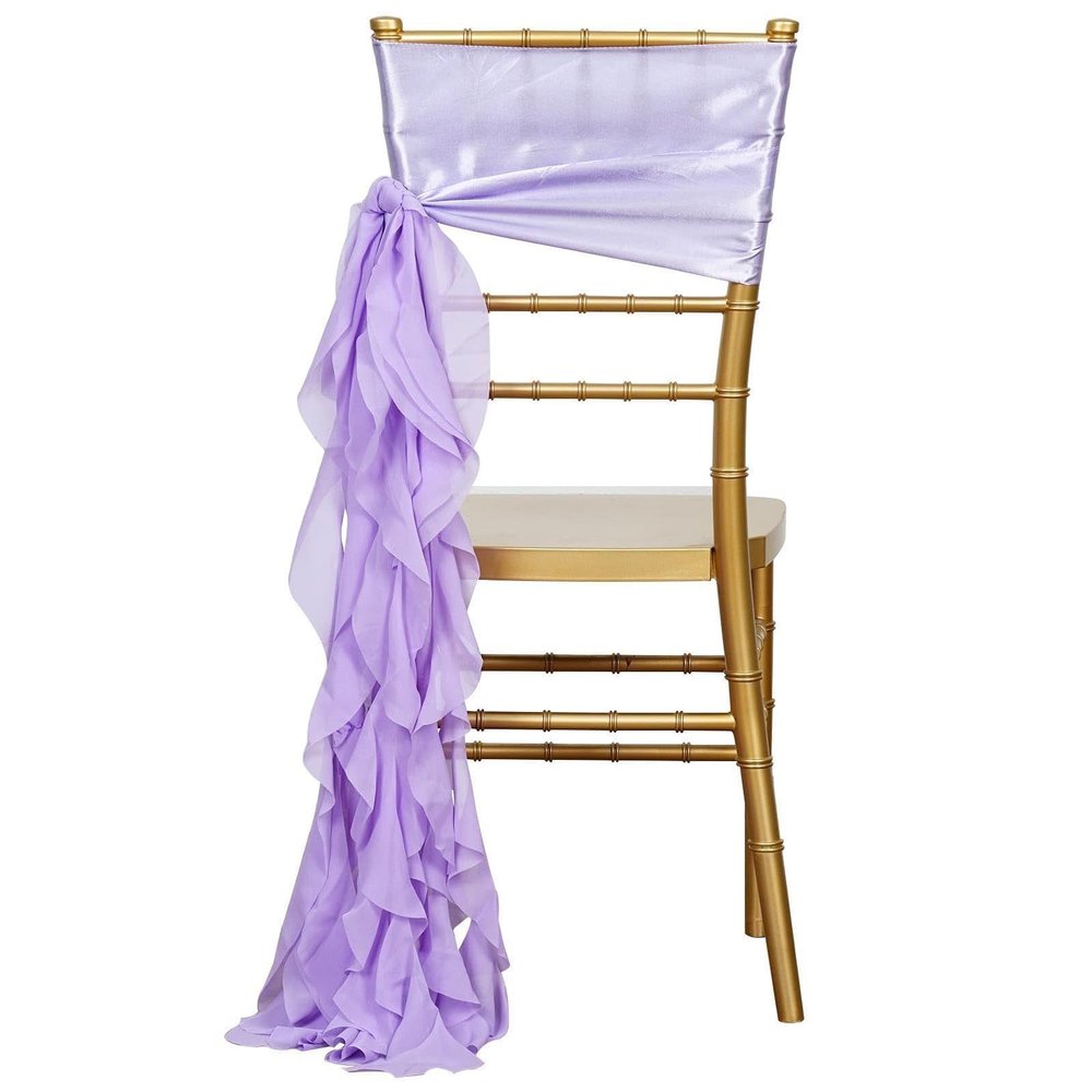 Balsa Circle 10 Lavender Curly Chiffon Chair Sashes Bows Ties - Wedding Party Ceremony Reception Decorations Cheap Supplies Wholesale