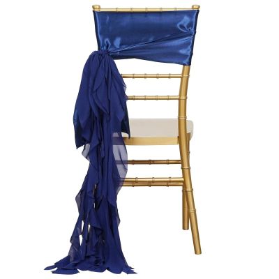 10 Navy Blue Curly Chiffon Chair Sashes Bows Ties - Wedding Party Ceremony Reception Decorations Supplies Wholesale
