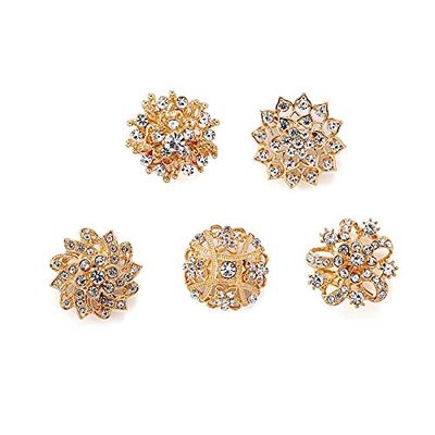 10 Gold Mandala Designs Rhinestones Assorted Floral Pins Brooches Wedding Party Ceremony Reception Decorations Supplies