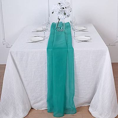 12 pcs 72-Inch Turquoise Extra Long Premium Chiffon Table Top Runners Wedding Party Linens Dinner Reception Decorations
