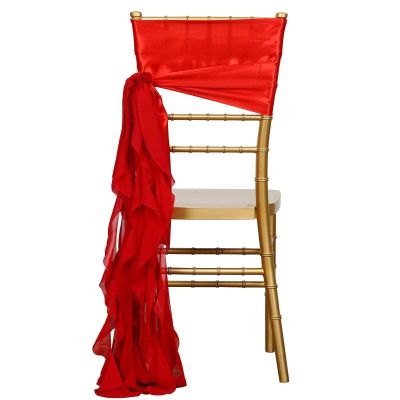 10 Red Curly Chiffon Chair Sashes Bows Ties - Wedding Party Ceremony Reception Decorations Cheap Supplies Wholesale