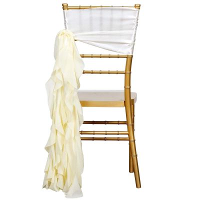 BalsaCircle 10 Ivory Curly Chiffon Chair Sashes Bows Ties - Wedding Party Ceremony Reception Decorations Cheap Supplies Wholesale