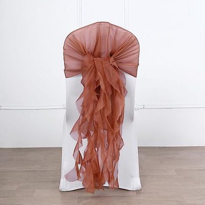 10 Terracotta Curly Chiffon Chair Sashes Bows Ties - Wedding Ceremony Reception Decorations Cheap Supplies Wholesale