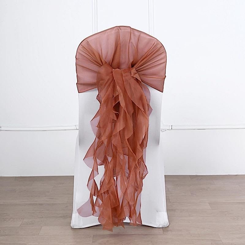 10 Terracotta Curly Chiffon Chair Sashes Bows Ties - Wedding Ceremony Reception Decorations Cheap Supplies Wholesale