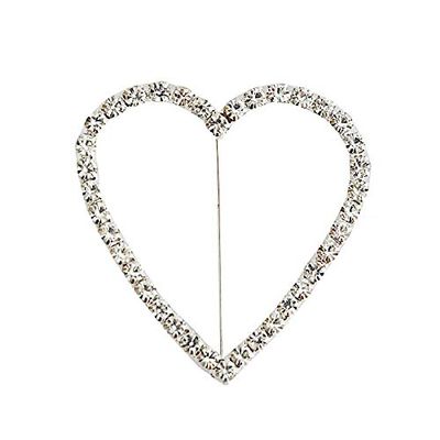 10 Silver Heart Rhinestones Chair Sashes Buckles Pin - Wedding Party Ceremony Reception Decorations Cheap Supplies