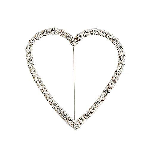 10 Silver Heart Rhinestones Chair Sashes Buckles Pin - Wedding Party Ceremony Reception Decorations Cheap Supplies