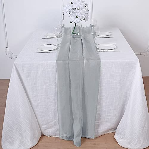 10 pcs 72-Inch Silver Extra Long Premium Chiffon Table Top Runners Wedding Party Linens Dinner Reception Decorations