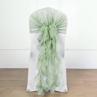 10 Sage Green Curly Chiffon Chair Sashes Bows Ties - Wedding Ceremony Reception Decorations Cheap Supplies Wholesale