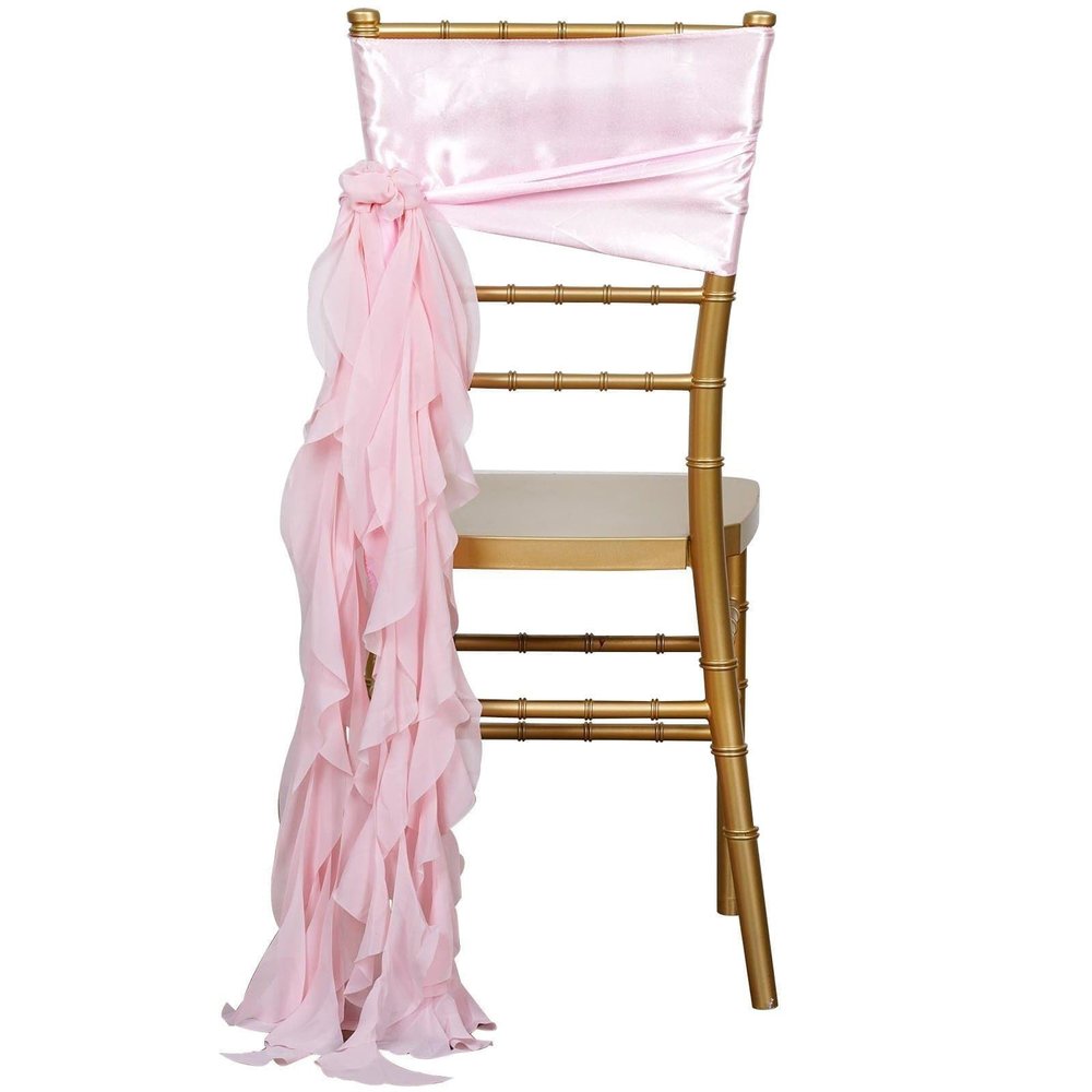 BalsaCircle 10 Blush Curly Chiffon Chair Sashes Bows Ties - Wedding Party Ceremony Reception Decorations Cheap Supplies Wholesale