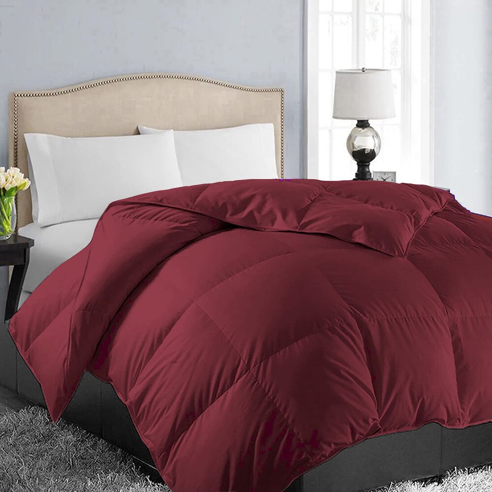 1pcs All Season Quilted Down Alternative Queen (88'' x 92'') Comforter Reversible Queen Duvet Insert with Corner Tabs, Warm Fluffy Burgundy