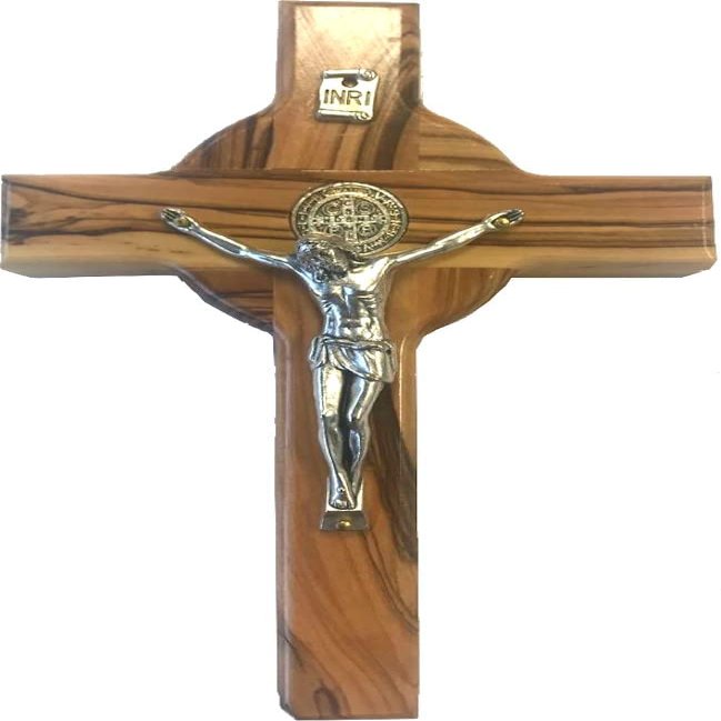 Holy Land Market Catholic Celtic Saint Benedict Olive Wood Crucifix (6.5 Inches)