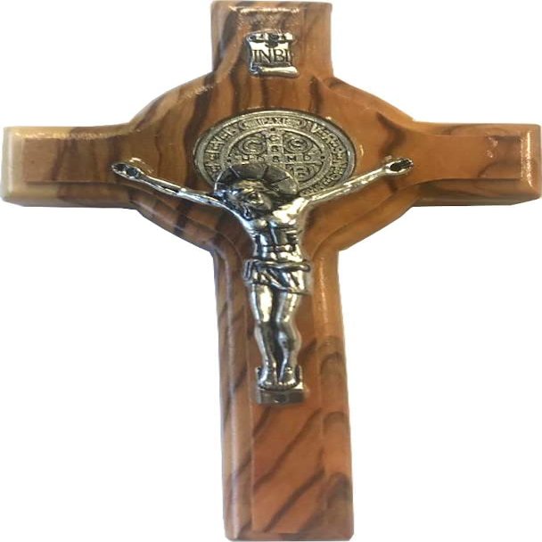 Holy Land Market Catholic Celtic Saint Benedict Olive Wood Crucifix (4 Inches)