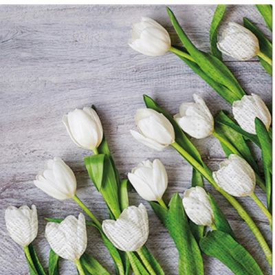 Keep Unique 20-ct 13x13 Roses Paper Flower White Tulips Luncheon Decoupage Napkins, 3-Ply Servilletas Printed Tulips Cocktail Napkin for Art, Dinner and Party, Disposable Napkins Decor