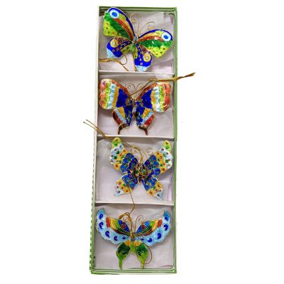 Blue Colorful Butterflies Metal Christmas Tree Ornaments Set of 4 Butterfly