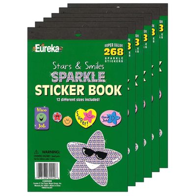 Eureka Stars & Smiles Sparkle Sticker Book, 268/Book, 6 Books (EU-609400-6)