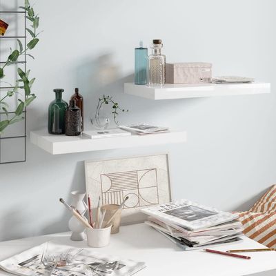 KTHLBRH [Fast Delivery] Floating Shelves Wall Mounted, Floating Shelves, for Living Room, Bedroom, Bathroom, Kitchen Decor Floating Wall Shelves 2 pcs High Gloss White 19.7"x9.1"x1.5" MDF