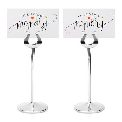 Beufee Table Number Holders 2 Pack 7.9 Inch, Stainless Steel Tall Table Number Holder U Shaped Place Card Picture Photo Holder Clips Note Stand for Wedding Party Restaurant