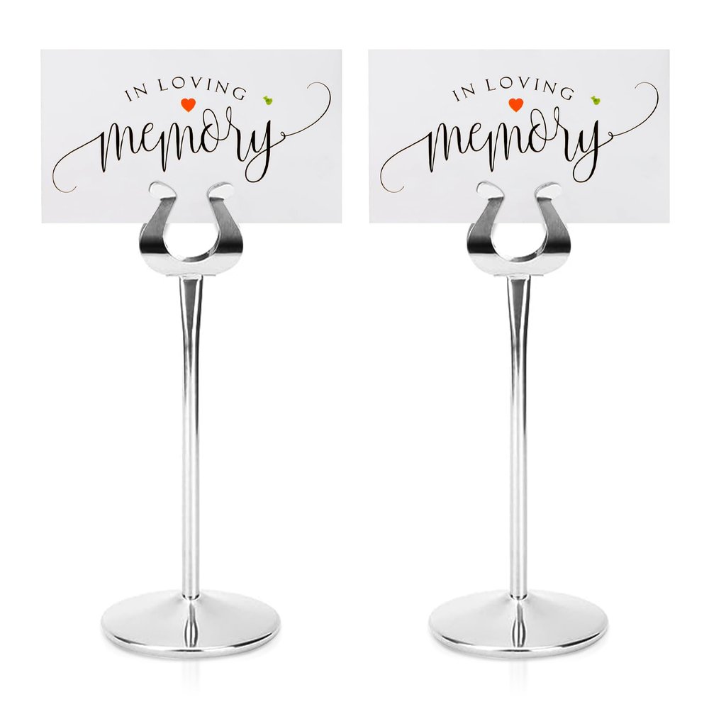 Beufee Table Number Holders 2 Pack 7.9 Inch, Stainless Steel Tall Table Number Holder U Shaped Place Card Picture Photo Holder Clips Note Stand for Wedding Party Restaurant