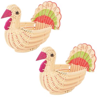 Woven Storage Basket Set of 2, Decorative Rattan Woven Serving Basket Cute Mini for Desktop Organizer Turkey Shape Hand Storage Home Table Decoration