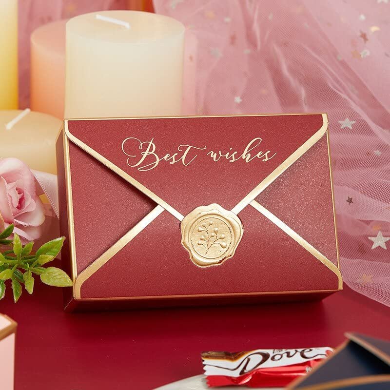 Crysdaralovebi 20/50/100pcs Envelope Shape Candy Boxes Birthday Home Party Decoration Supplies Chocolate Cake Packaging Box (Red,50pcs)