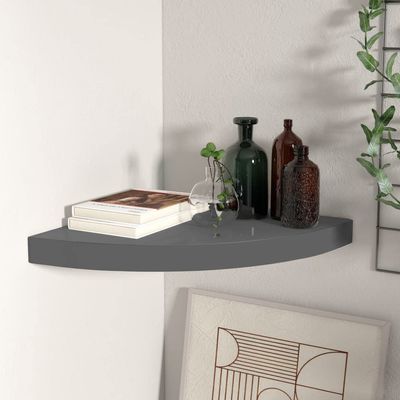 KTHLBRH [Fast Delivery] Floating Shelves Wall Mounted, Floating Shelves, for Living Room, Bedroom, Bathroom, Kitchen Decor Floating Corner Shelf High Gloss Gray 13.8"x13.8"x1.5" MDF