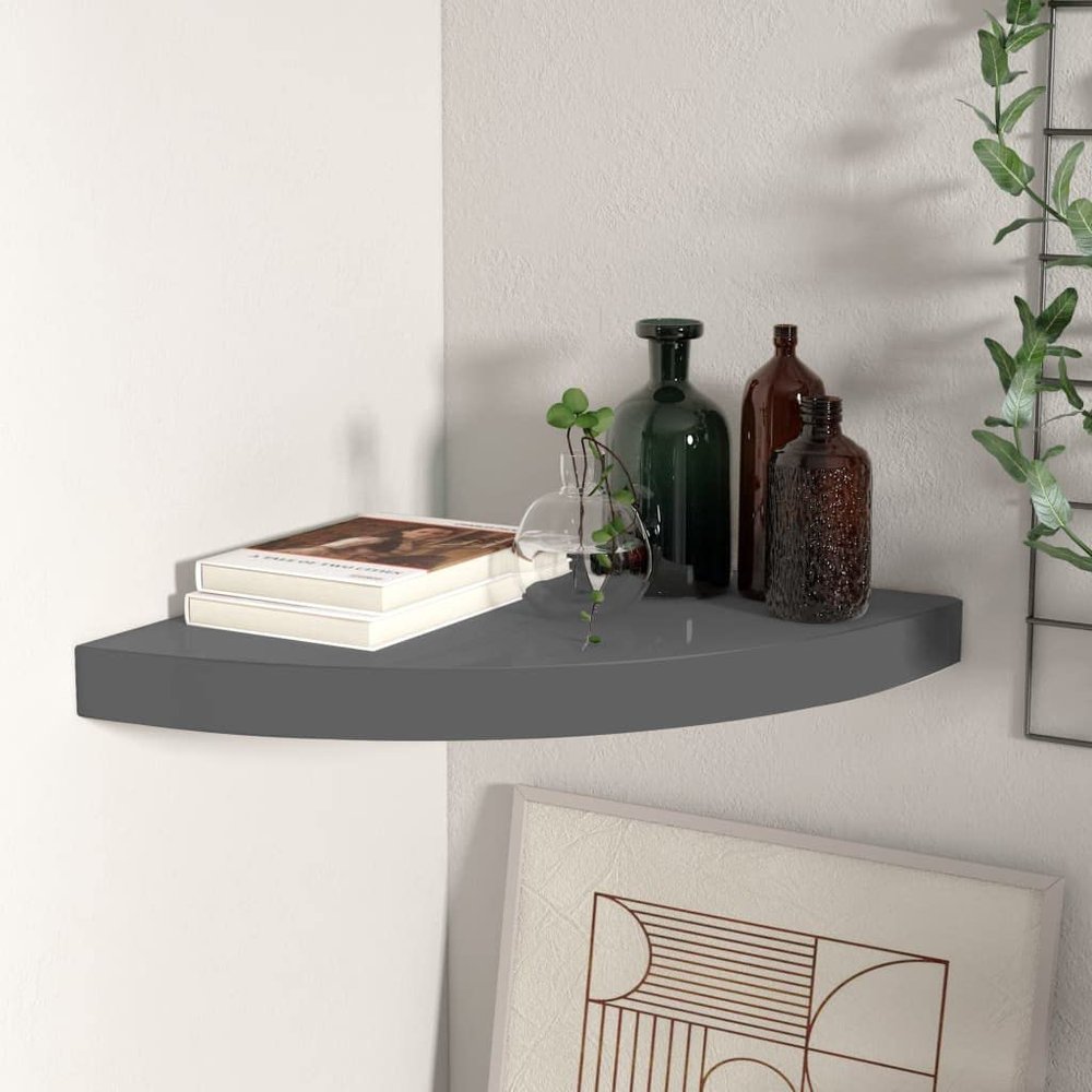 KTHLBRH [Fast Delivery] Floating Shelves Wall Mounted, Floating Shelves, for Living Room, Bedroom, Bathroom, Kitchen Decor Floating Corner Shelf High Gloss Gray 13.8"x13.8"x1.5" MDF