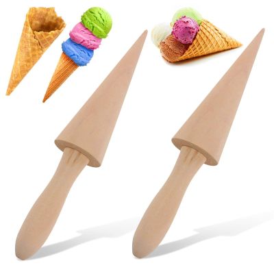 2PCS Pizzelle Roller, Ice Cream Cone Mold Wooden Cone Roller Ice Cream Cone Mold Cone Roller Cooking Kitchen Tool Decorating Baking Accessory Wooden9.1in