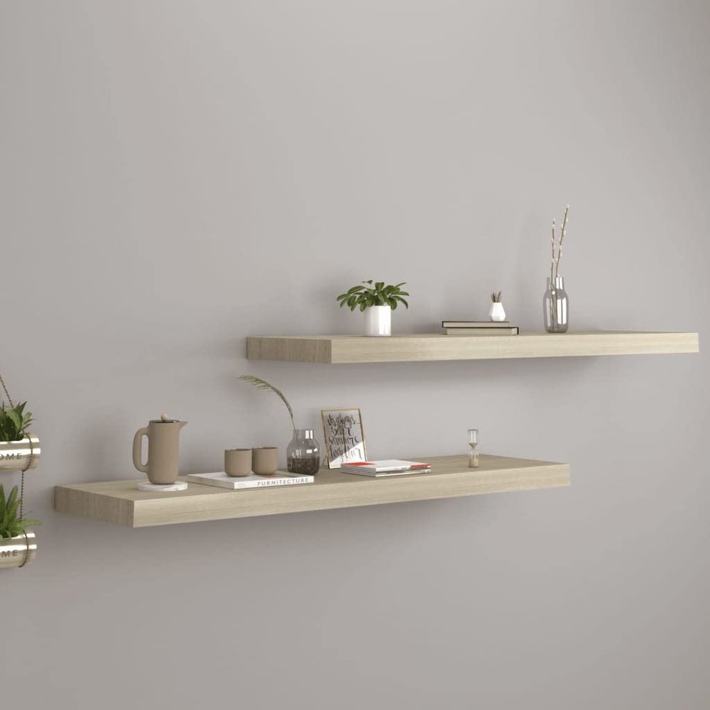 KTHLBRH [Fast Delivery] Floating Shelves Wall Mounted, Floating Shelves, for Living Room, Bedroom, Bathroom, Kitchen Decor Floating Wall Shelves 2 pcs Oak 35.4"x9.3"x1.5" MDF