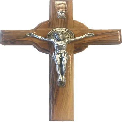 Holy Land Market Catholic Celtic Saint Benedict Olive Wood Crucifix (5 Inches)
