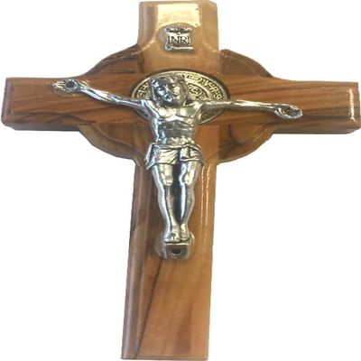 Holy Land Market Catholic Celtic Saint Benedict Olive Wood Crucifix (4.5 Inches)