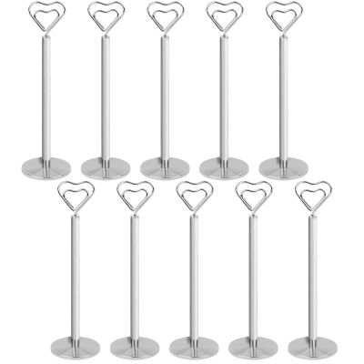 Muka 10pcs Place Card Holders, 8 Inch Heart-shape Table Number Holder for Wedding Party (Silver)