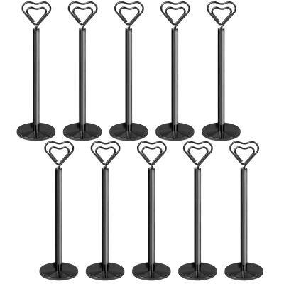 Muka 10pcs Place Card Holders, 8 Inch Heart-shape Table Number Holder for Wedding Party (Black)