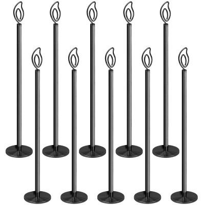 Muka 10-Packs Table Number Holder, Wedding Tall Place Card Stand, Candlelight-Shape Sign (Black, 12-Inch)