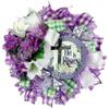Christian He Is Risen Easter Wreath, Spring Lilies, Purple Hydrangeas, Handmade Lavender Floral Ornament with Lace Butterfly view 1