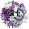 Christian He Is Risen Easter Wreath, Spring Lilies, Purple Hydrangeas, Handmade Lavender Floral Ornament with Lace Butterfly view 2
