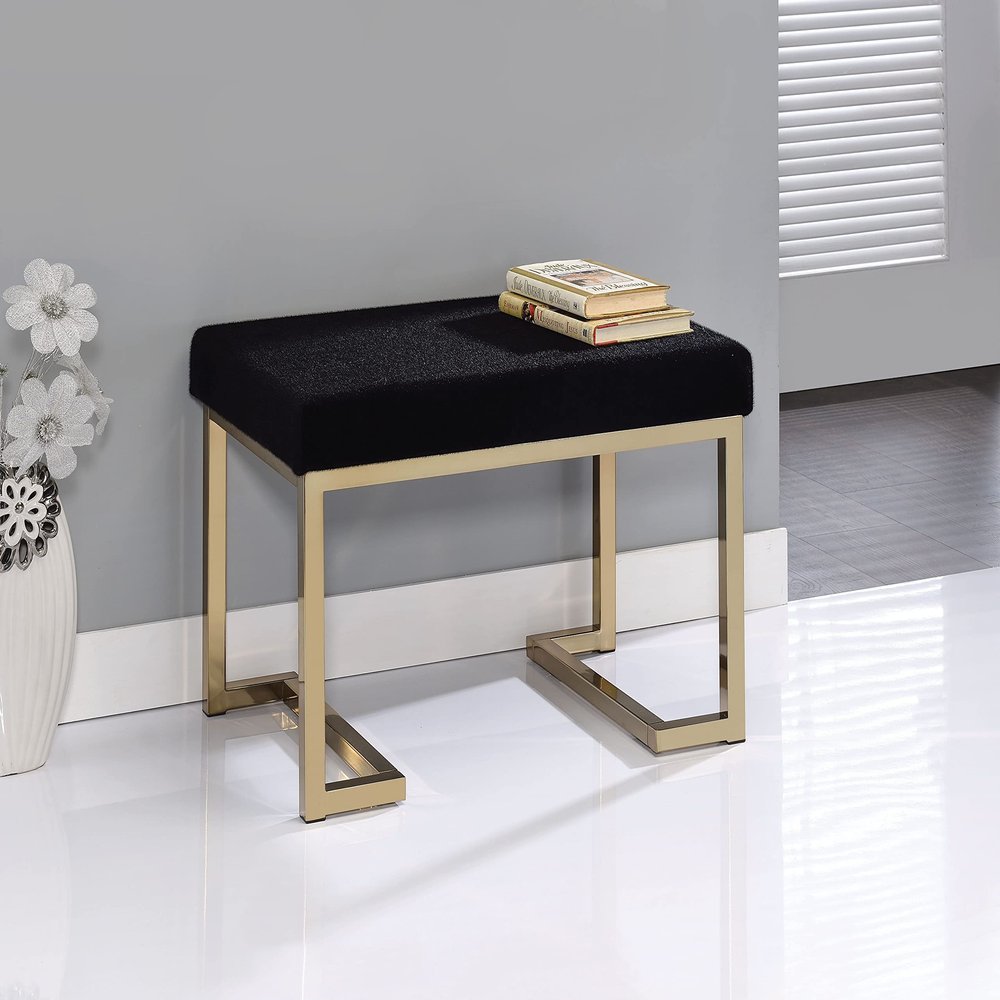 24" Bench with Padded Seat Upholstered Entryway Bench & Dining Bench,Ottoman in Black Fabric Bench for Bedroom Living Room Hallway