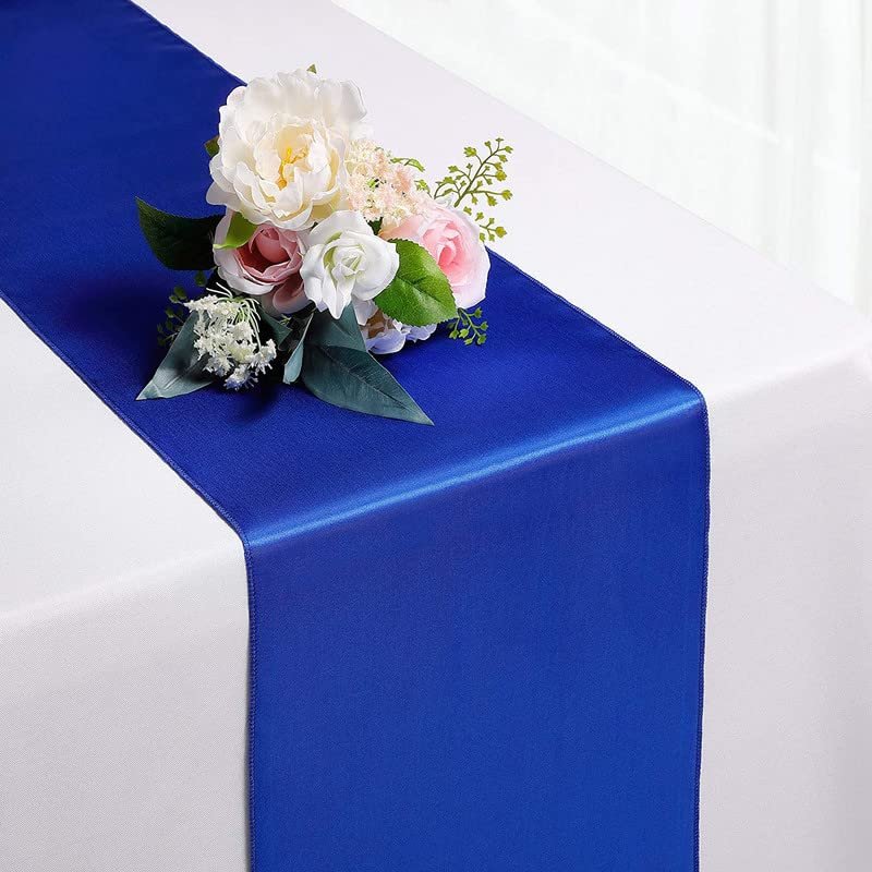 10 Pc 12 x 108 inch Long Charmeuse Satin Table Runners Bright Shiny Satin Silk and Smooth Fabric Runners for Table Decorations Birthday Parties,Baby Shower Banquet Wedding - Royal Blue